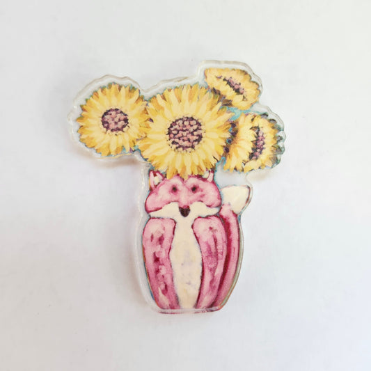 Magnet - Fox with sunflowers